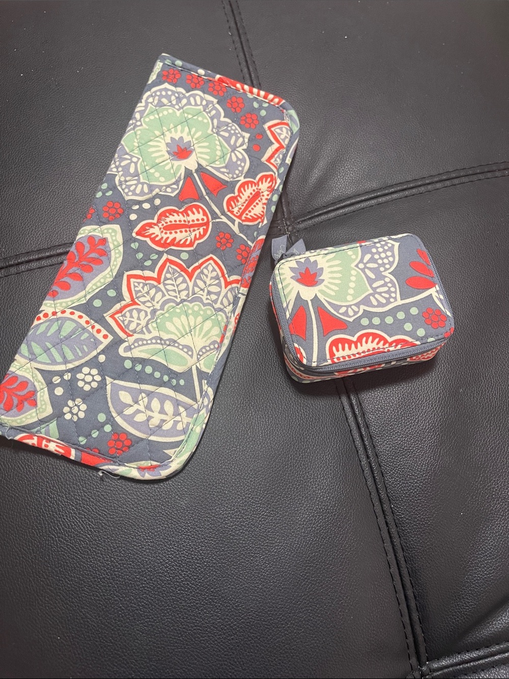 Vera Bradley Floral Pattern Straight/ Curling Iron and Pill Box - Gray/Red/Green